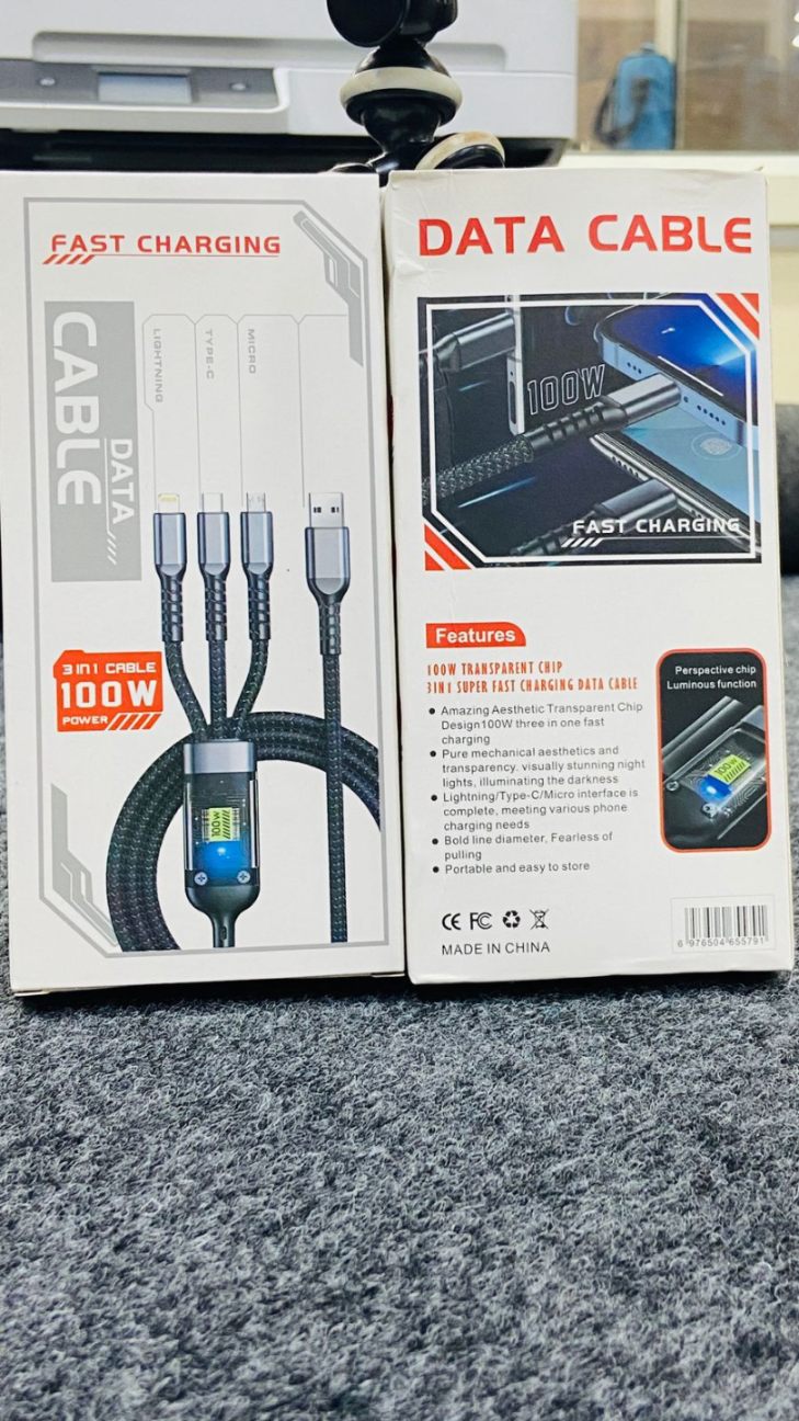 IMPORTED 100 WATT 3 IN 1 CHARGING CABLE