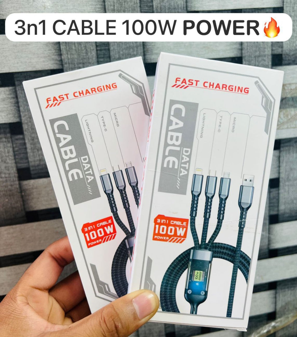 IMPORTED 100 WATT 3 IN 1 CHARGING CABLE